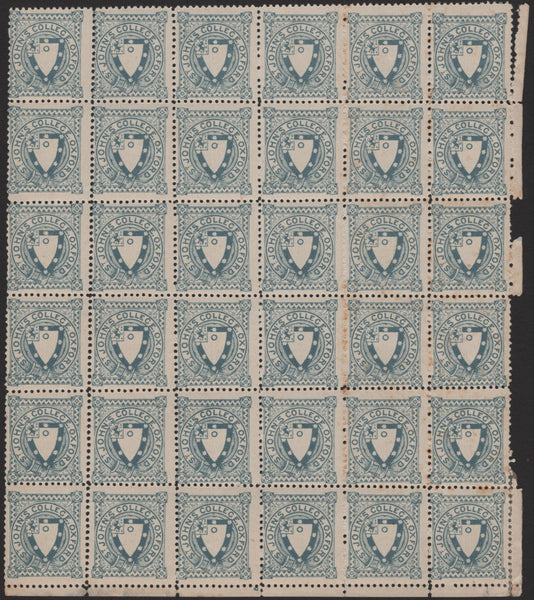 139958 1884 ST. JOHN'S COLLEGE, OXFORD ½D GREY-BLUE COLLEGE STAMP (CS17) MINT BLOCK OF 36.