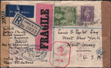 139974 1944 REGISTERED AIR MAIL SENT 'FRAGILE' LONDON TO NEW JERSEY, USA WITH KGVI 2/6 YELLOW-GREEN (SG476b).