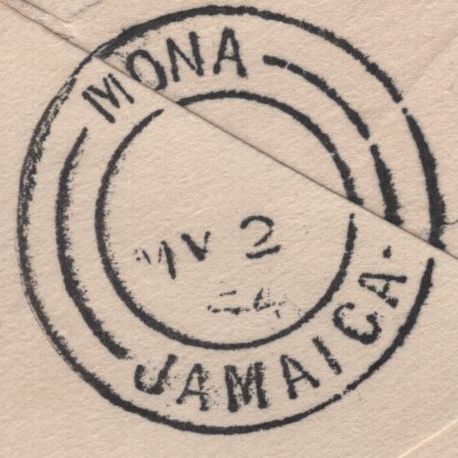 139975 1954 AIR MAIL LONDON TO KINGSTON, JAMAICA WITH KGVI 2/6 YELLOW-GREEN (SG509).