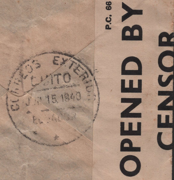 139978 1940 AIR MAIL NOTTING HILL, LONDON TO ECUADOR WITH KGVI 5S RED (SG477).