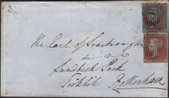 139987 1851 MAIL LONDON TO ROTHERHAM WITH 1D (SG8) X 2, TWO DIFFERENT PLATES, TWO DIFFERENT SHADES.
