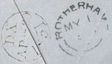 139987 1851 MAIL LONDON TO ROTHERHAM WITH 1D (SG8) X 2, TWO DIFFERENT PLATES, TWO DIFFERENT SHADES.