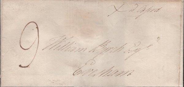 139991 1827 CROSS POST MAIL CIRENCESTER, GLOS TO EVESHAM WITH MANUSCRIPT 'X at Oxford' AND 'CIRENCESTER/93' MILEAGE MARK (GL222).