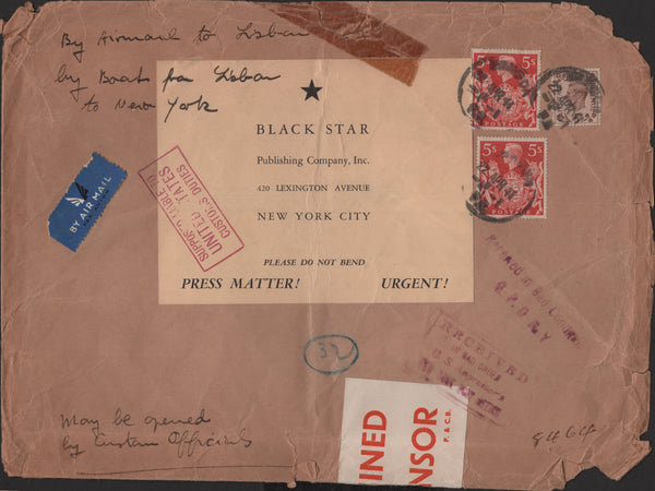 139995 1941 AIR MAIL LONDON TO NEW YORK WITH KGVI 5S RED (SG477) X 2.