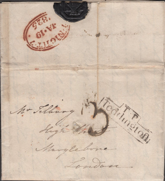 140002 COLLECTION OF TEDDINGTON (MIDDLX) HAND STAMPS 1806-1857 (7 ITEMS).