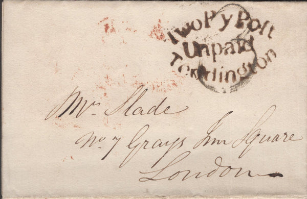 140002 COLLECTION OF TEDDINGTON (MIDDLX) HAND STAMPS 1806-1857 (7 ITEMS).