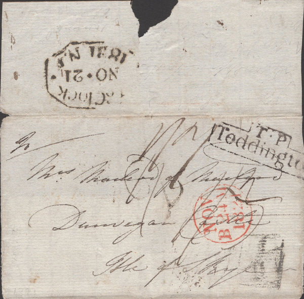 140002 COLLECTION OF TEDDINGTON (MIDDLX) HAND STAMPS 1806-1857 (7 ITEMS).