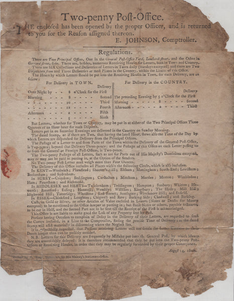 140002 COLLECTION OF TEDDINGTON (MIDDLX) HAND STAMPS 1806-1857 (7 ITEMS).