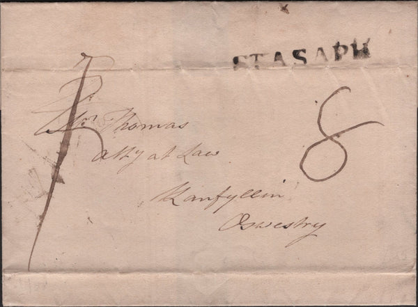 140005 1813 MAIL ST ASAPH, FLINTSHIRE TO LLANFYLLIN WITH 'ST. ASAPH' HAND STAMP (W2152).