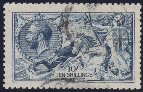 140022 1915 10S DE LA RUE SEAHORSE DEEP BLUE (SG411) FINE USED.