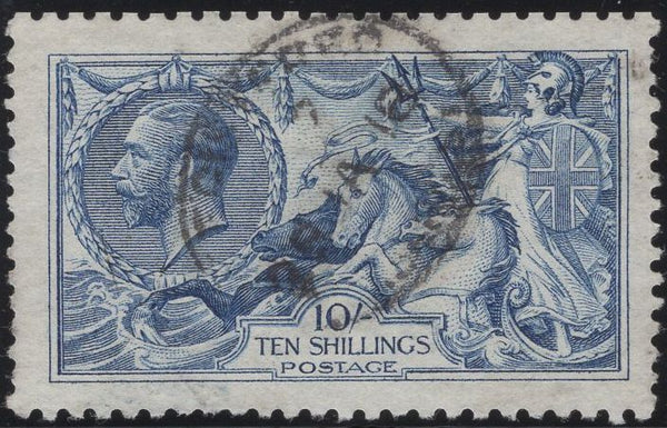 140023 1915 10S DE LA RUE SEAHORSE BLUE (SG412) GOOD TO FINE USED.