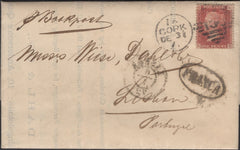 140030 1871 'P Book post' FROM CORK TO LISBON WITH 1D PL.147 (SG43).