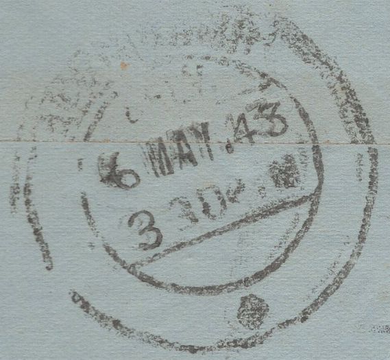 140043 1943 AIR MAIL LONDON TO ADEN, ARABIA WITH KGVI 5S RED (SG477).