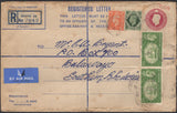 140045 1951 KGVI 6½D REGISTERED ENVELOPE SENT REGISTERED AIR MAIL BRISTOL TO BULAWAYO, SOUTHERN RHODESIA WITH KGVI 2/6 YELLOW-GREEN (SG509) X 2.