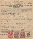 140046 1949 'IMPERIAL AND FOREIGN LETTER AND PARCEL POST/Irregular Acceptance Unpaid or Underpaid of Parcels....' FORM CONCERNING SIX UNDERPAID PARCELS TO BULAWAYO, SOUTHERN RHODESIA WITH 5S RED (SG477) AND £1 BROWN (SG478c) X 2.