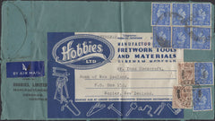 140050 1946 AIR MAIL DEREHAM, NORFOLK TO NAPIER, NEW ZEALAND WITH ADVERTISING LABEL.