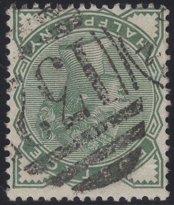 140056 1880 ½D PALE GREEN WATERMARK INVERTED (SG165Wi) FINE USED.
