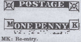 140059 1845 1D PL.61 (SG8) HORIZONTAL PAIR LETTERED MK ML, MK WITH RE-ENTRY (SPEC BS50a).