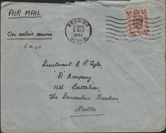 140064 1942 AIR MAIL READING, BERKS TO MALTA WITH 5D (SG469).