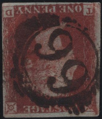 140084 1845 1D PL.62 WATERMARK INVERTED (SG8Wi)(TD) GOOD USED.