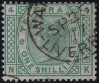 140106 1877 1S GREEN TELEGRAPH PL.4 (T8/L218) VERY FINE USED.