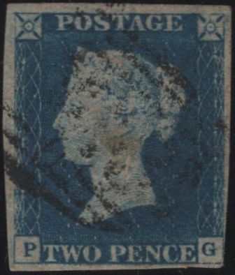 140110 1840 2D BLUE PL.2 (SG5)(PG) 1844 TYPE CANCELLATION SPEC D1xc USED.