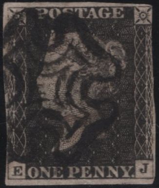 140128 1841 1D GREY-BLACK PLATE ELEVEN (SG3) MATCHED PAIR LETTERED EJ, GOOD USED.