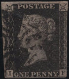 140130 1841 1D GREY-BLACK PLATE ELEVEN (SG3)(IF) MATCHED PAIR, GOOD USED.