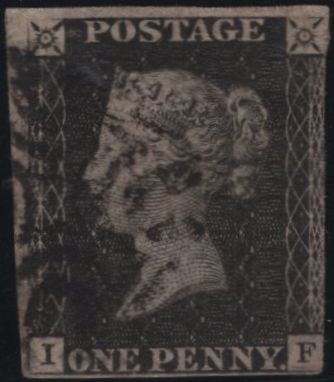 140130 1841 1D GREY-BLACK PLATE ELEVEN (SG3)(IF) MATCHED PAIR, GOOD USED.