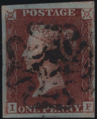 140130 1841 1D GREY-BLACK PLATE ELEVEN (SG3)(IF) MATCHED PAIR, GOOD USED.