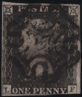 140132 1841 1D GREY-BLACK PLATE ELEVEN (SG3) MATCHED PAIR LETTERED LF, GOOD USED.