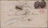 140137 1867 MAIL LONDON TO LISBON WITH 6D LILAC PL.5 (SG97) X 2, SHORT 'A' ROW STAMPS.