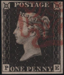 140139 1840 1D INTENSE BLACK PL.3 (SG1/SPEC AS19a)(PE WITH CONSTANT VARIETY 'LETTER P WITH SMALL LOOP') VERY FINE USED.