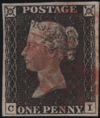 140144 1840 1D GREY-BLACK PL.3 (SG3)(CI) FINE USED.