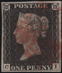 140144 1840 1D GREY-BLACK PL.3 (SG3)(CI) FINE USED.