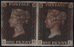 140146 1840 1D BLACK PL.3 (SG2) FINE USED HORIZONTAL PAIR LETTERED IE IF.