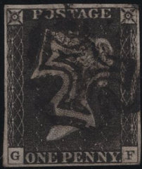 140150 1840 1D GREY-BLACK PL.3 (SG3)(GF) FINE USED WITH MANCHESTER DISTINCTIVE 'FISHTAIL' MALTESE CROSS (SPEC A1uf).