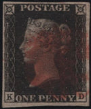 140154 1840 1D BLACK PL.9 (SG2)(KD) FINE USED.