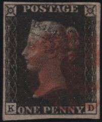 140154 1840 1D BLACK PL.9 (SG2)(KD) FINE USED.