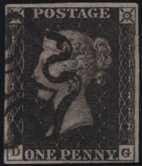 140156 1840 1D BLACK PL.9 (SG2)(DG) THIN PAPER (SPEC AS57f) FINE USED.