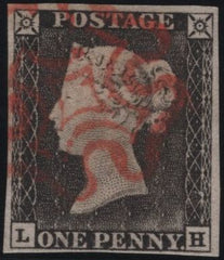 140158 1840 1D GREY-BLACK PLATE 1A (SG3)(LH) FINE USED.