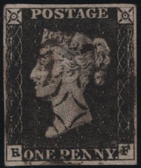 140160 1840 1D BLACK PLATE 1A (SG2)(RF) BLACK MALTESE CROSS (SPEC AS1f) FINE USED.