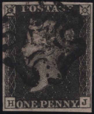 140161 1840 1D BLACK PLATE TEN (SG2)(HJ) FINE USED.