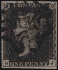140161 1840 1D BLACK PLATE TEN (SG2)(HJ) FINE USED.