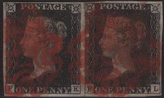 140162 1840 1D BLACK PLATE TEN (SG2) FINE USED HORIZONTAL PAIR FK FL WITH RED MALTESE CROSSES (SPEC AS66h).