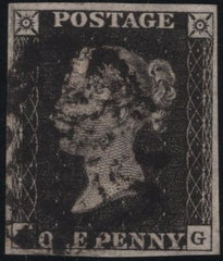 140163 1840 1D BLACK PLATE TEN (SG2)(KG) FINE USED.