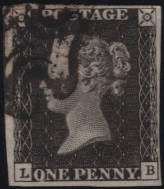 140164 1840 1D GREY-BLACK PLATE TEN (SG3)(LB) FINE USED.
