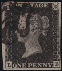 140164 1840 1D GREY-BLACK PLATE TEN (SG3)(LB) FINE USED.
