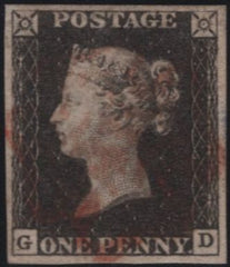 140165 1840 1D BLACK PLATE 1A (SG2)(GD) FINE TO VERY FINE USED.