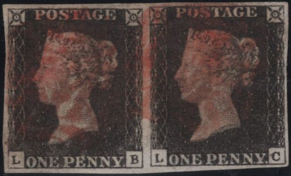 140181 1840 1D BLACK PL.4 (SG2) FINE USED HORIZONTAL PAIR LETTERED LB LC.